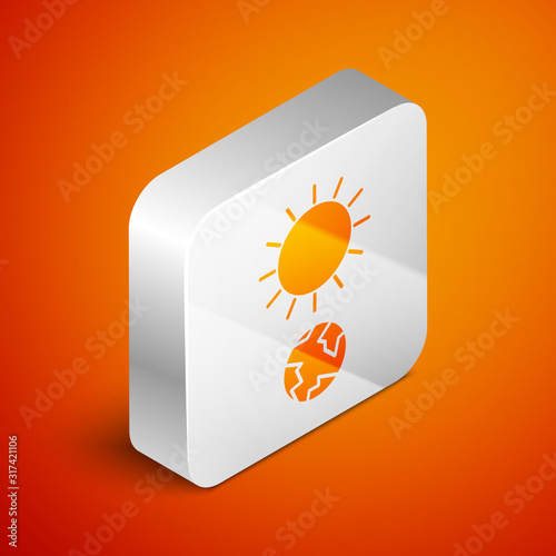 Isometric Solstice icon isolated on orange background. Silver square button. Vector Illustration