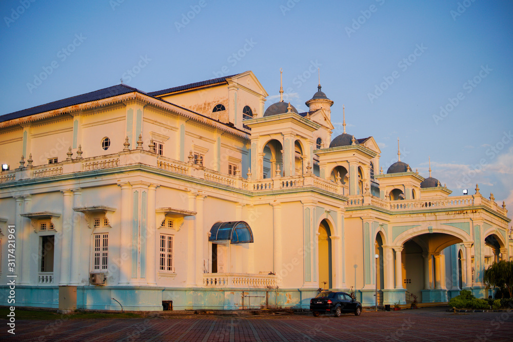 Landscape view of an old mosque at Muar, Johor during sunset