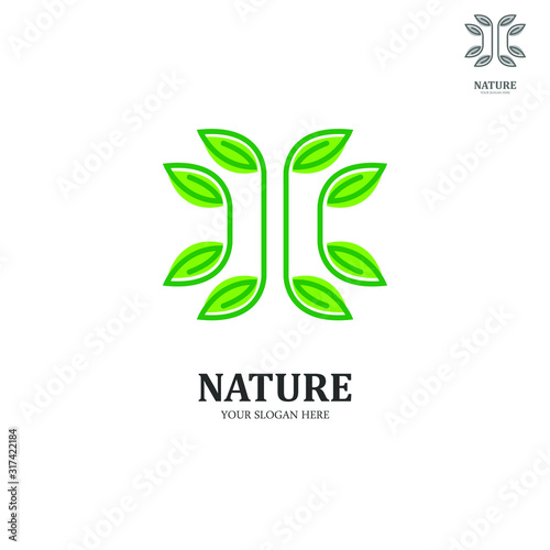 natural logo with a leaf icon design. symbol of the art line. white background natural green logo for plantations, farmers, company products and graphic design. modern template