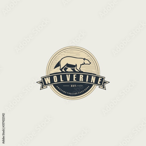 Vector Logo Illustration Wolverine Walk Vintage Badge
