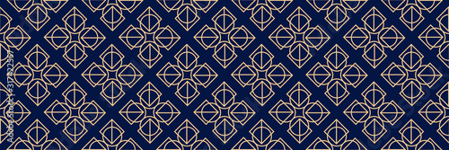 Dark blue seamless background with geometric golden pattern