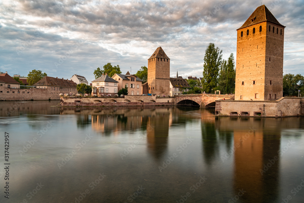 Ponts Couverts in III river at Petite France quarter in Strasbourg