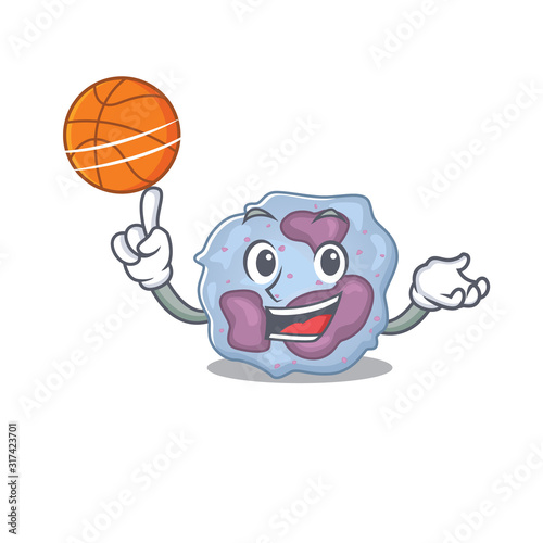 A mascot picture of leukocyte cell cartoon character playing basketball