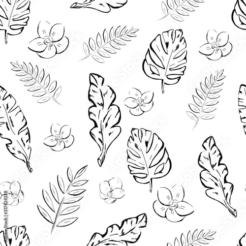 Botanical , fashion vector seamless pattern on white background . Concept for print, web design, cards , wrapping paper