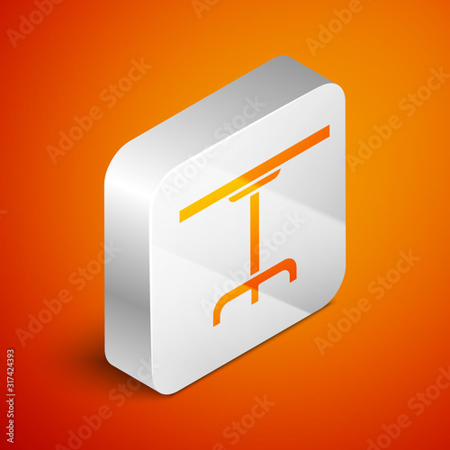 Isometric Round table icon isolated on orange background. Silver square button. Vector Illustration