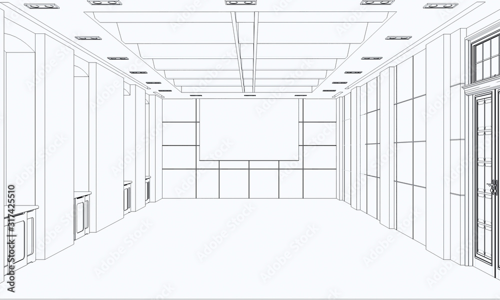 Fototapeta premium empty pavilion, contour visualization, 3D illustration, sketch, outline