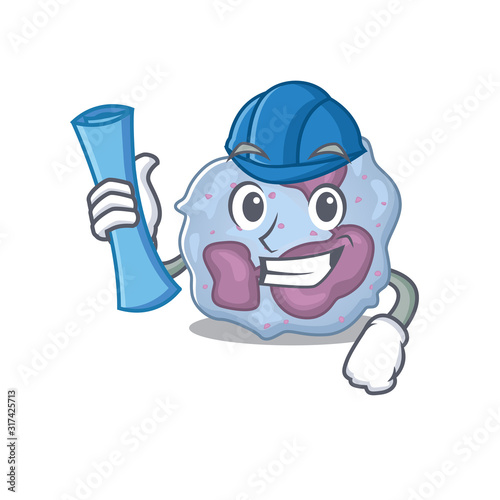 Elegant Architect leukocyte cell having blue prints and blue helmet