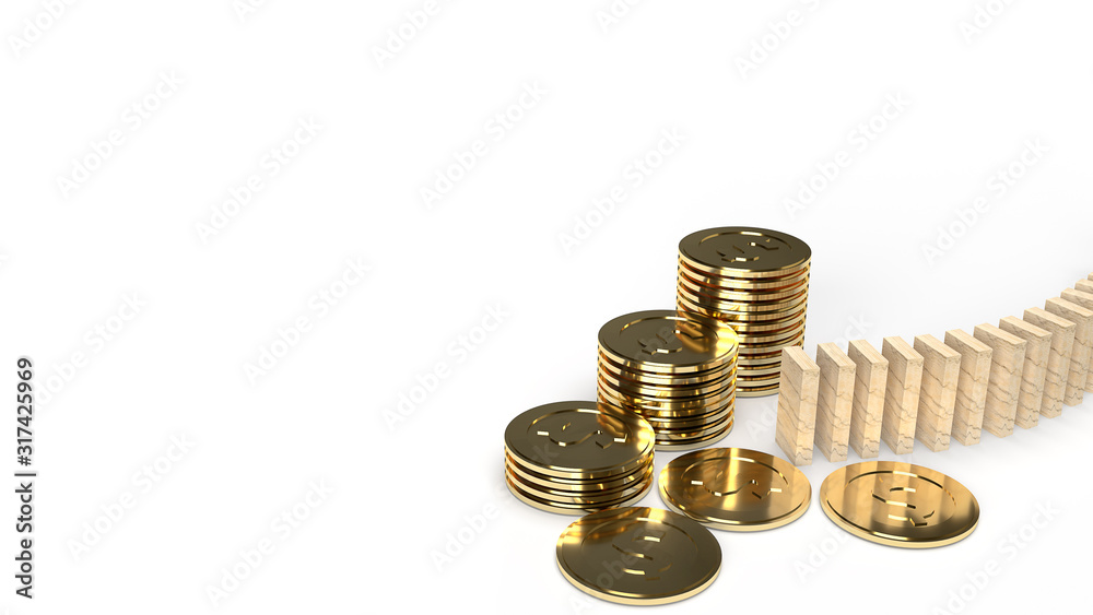 wood domino and gold coin 3d rendering abstract image for business content.. wood domino and gold coin 3d rendering abstract image for business content..