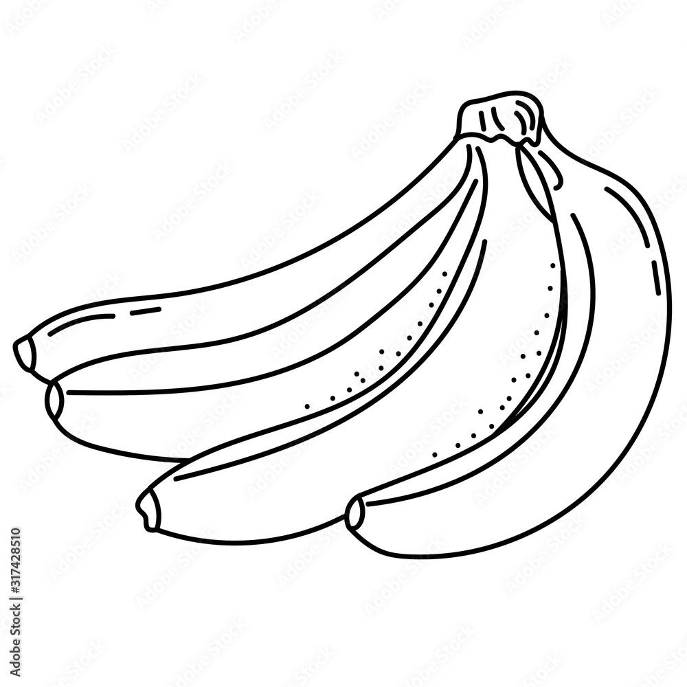 Hand drawing bananas; black and white vector illustration; fruity doodle illustration for stickers, posters, seasonal design. Hand drawing bananas; black and white vector illustration; fruity doodle illustration for stickers, posters, seasonal design.