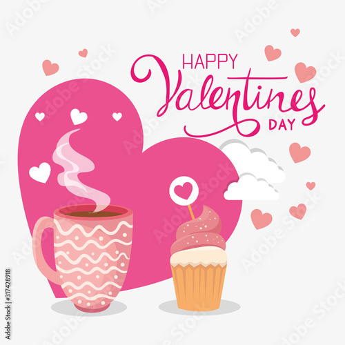 happy valentines day with cupcake and decoration
