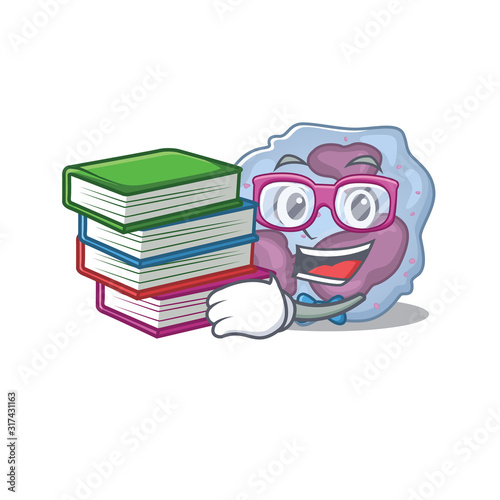 Cool and clever Student leukocyte cell mascot cartoon with book