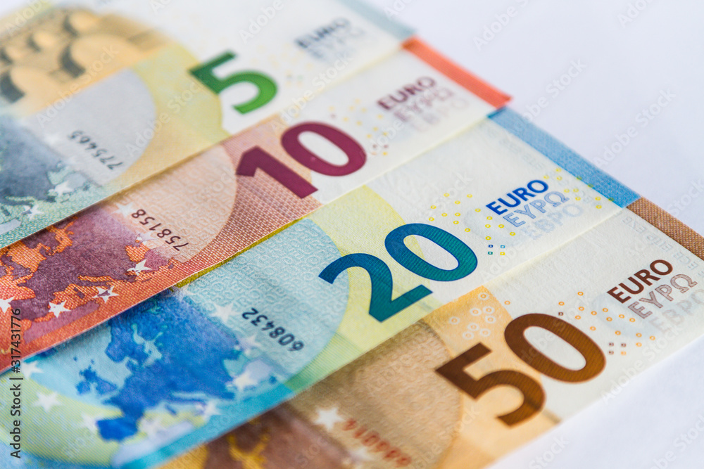 Euro bills or banknotes. Euro currency Euro bills or banknotes. Euro currency