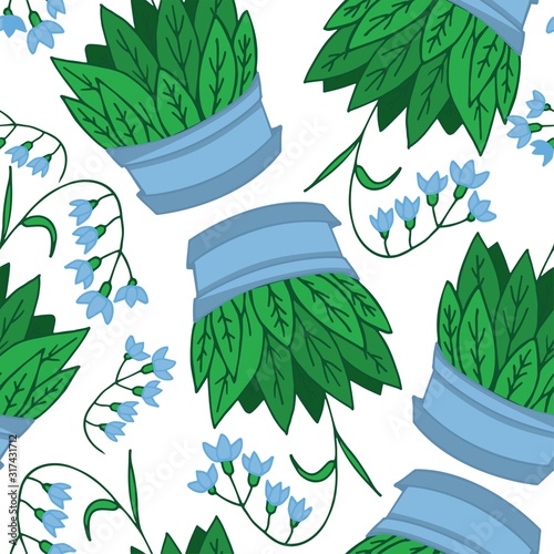 Seamless vector floral pattern. Home plants in pots. Ideal for paper, textile, gift and web products.