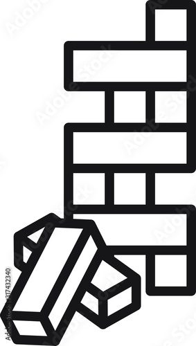Wooden block icon, wooden toy icon , vector line illustration