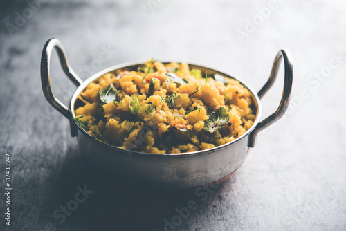 Aloo ka bharta,  sabzi is a tasty dish from India  made using spiced mashed potato prepared especially in northern parts of India photo