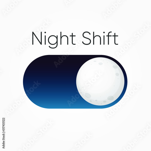 Modern design for blue symbol of Night Shift switch button with moon icon isolated on white. Vector illustration. 