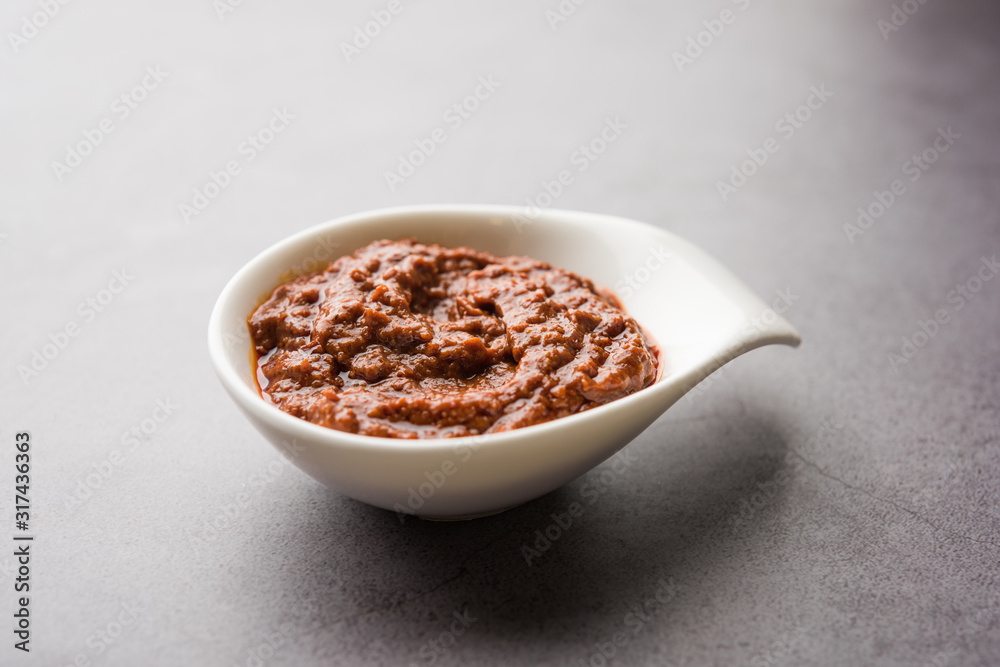 Homemade Tandoori Paste or Marinade mixture, in a bowl. used for grilled chicken or Paneer or vegetable. selective focus Homemade Tandoori Paste or Marinade mixture, in a bowl. used for grilled chicken or Paneer or vegetable. selective focus