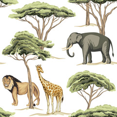 Sierkussen Tropische print patronen Vintage safari leeuw olifant giraf  © good_mood