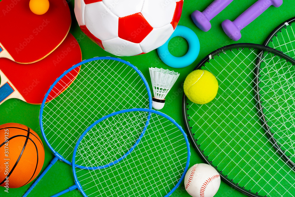 Composition of various sport equipment for fitness and games