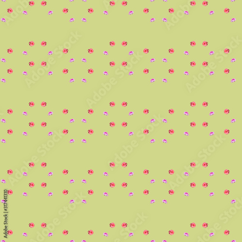 Pattern with red and pink rosaceae on a yellow background
