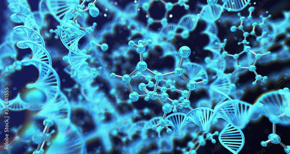 Abstract scientific  molecular and dna structure background. 3d rendering