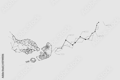 The particles, geometric art, line and dot of missile switch.