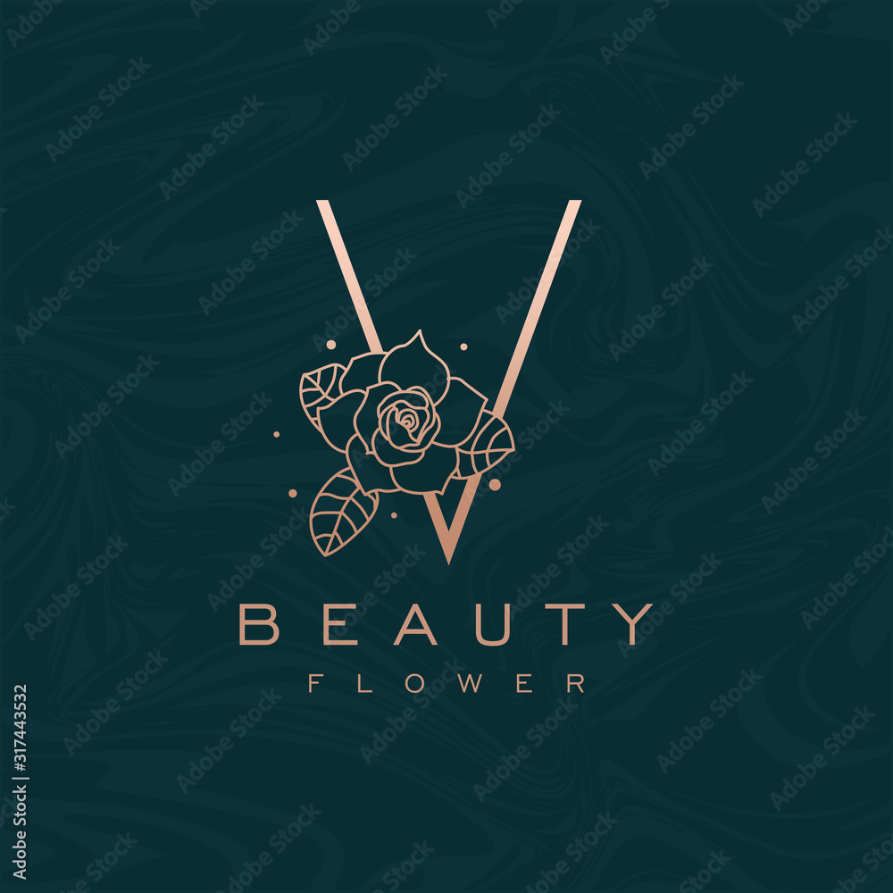 Initial V Flower Beauty Letter Logo Marble Design Vector Stock Vector ...