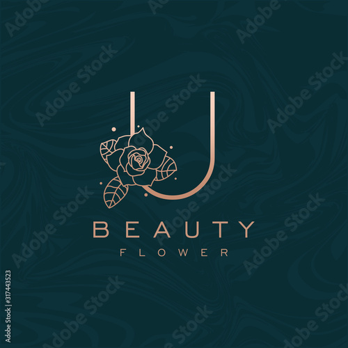 Initial U Flower Beauty Letter Logo Marble Design Vector
