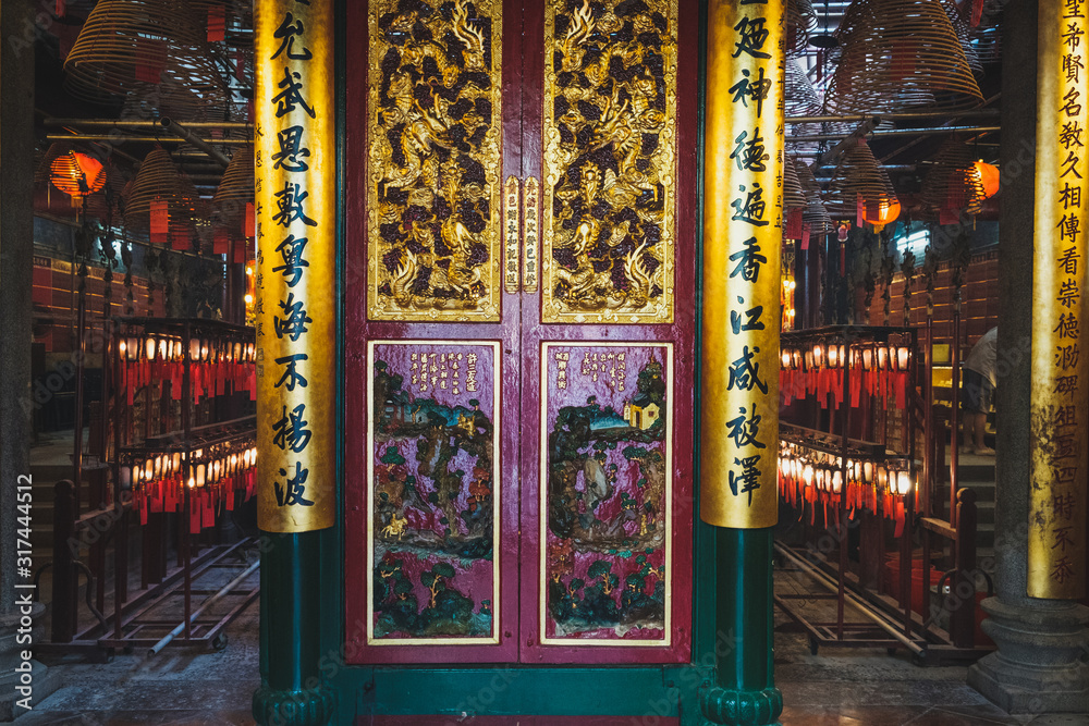 Inside old chinese temple (Man Mo Temple) in Hong Kong