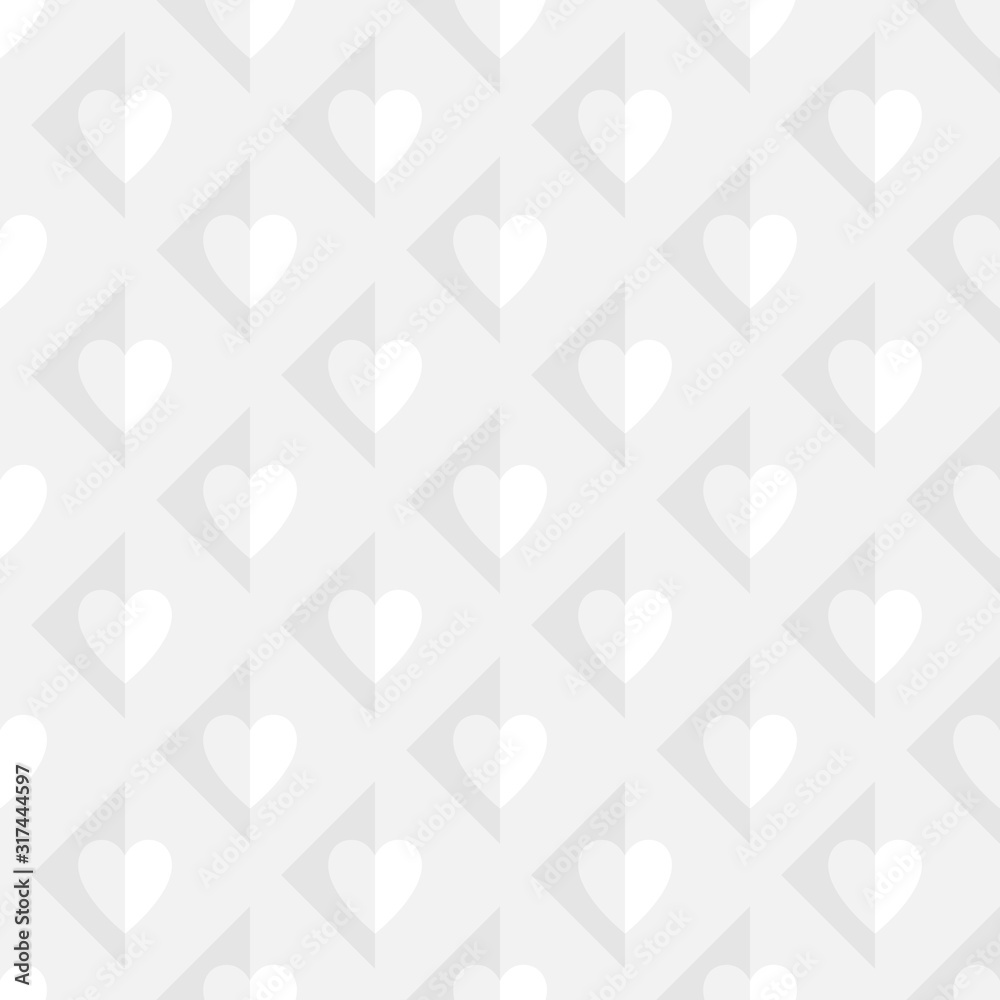 Whites texture with hearts. Seamless abstract volume pattern. Good for Valentines Day, wedding invitation and other.