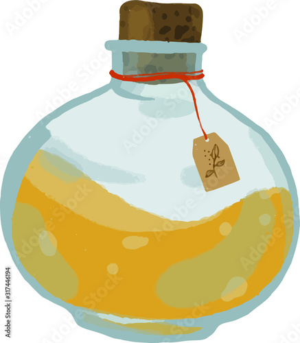 Bottle with a potion of healing herbs. Eleksir