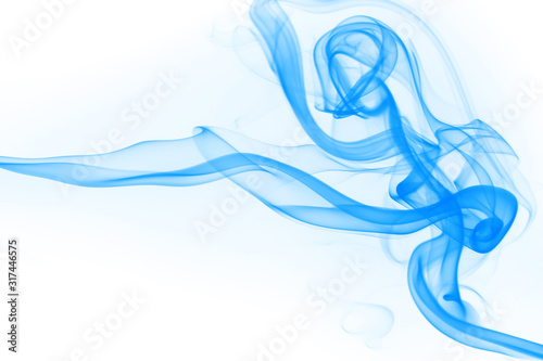 Blue smoke abstract on white background for design. blue ink water on white