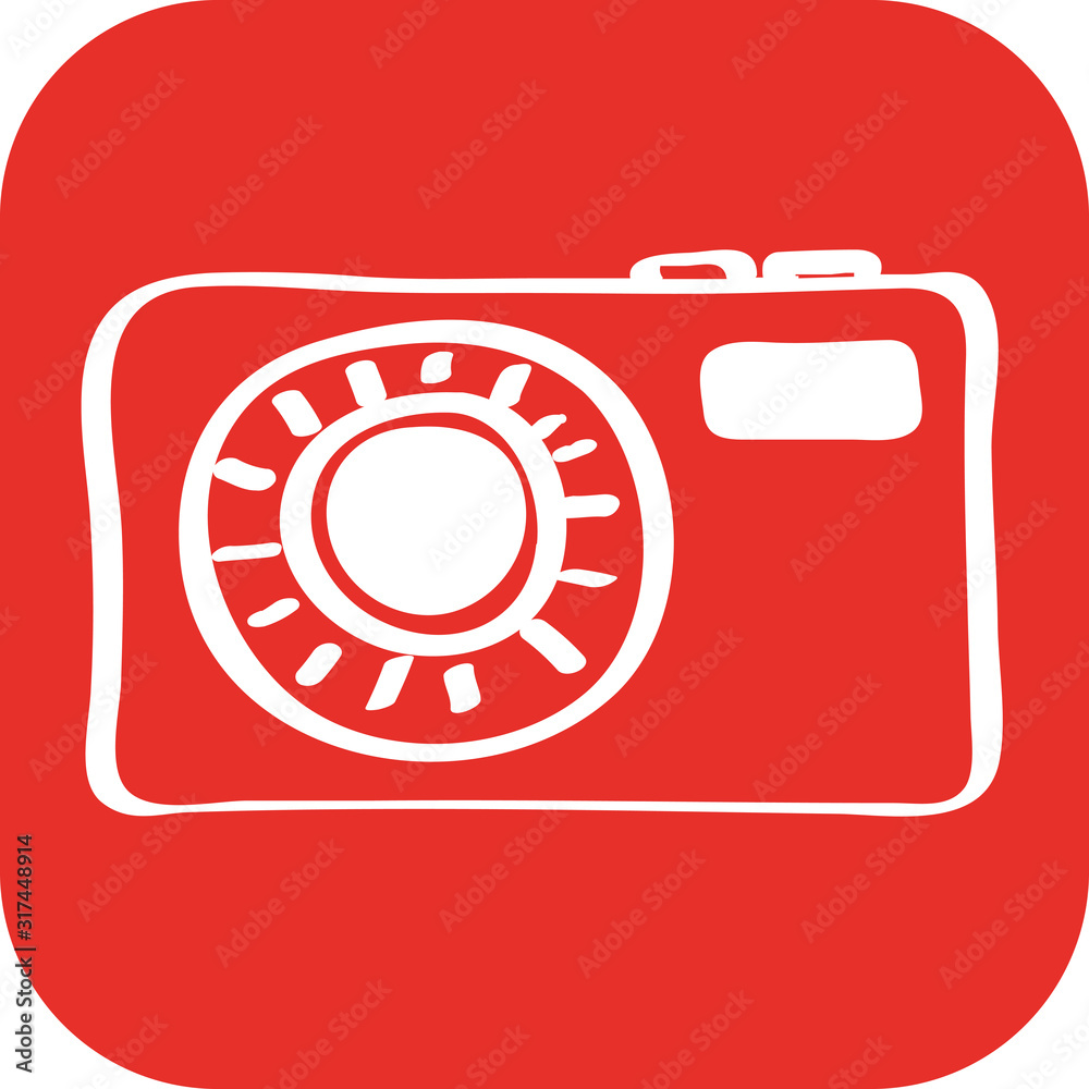 Handgezeichneter Fotoapparat auf rotem Hintergrund