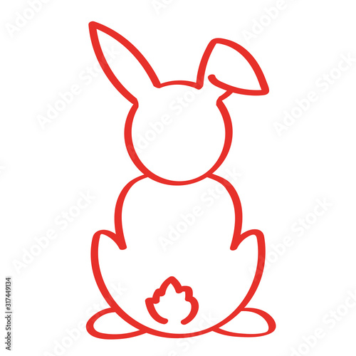 Handgezeichneter Hase von hinten in rot