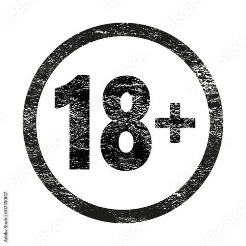 18 plus movie icon in trendy grunge style isolated on white background. Adult content. Under eighteen years sign