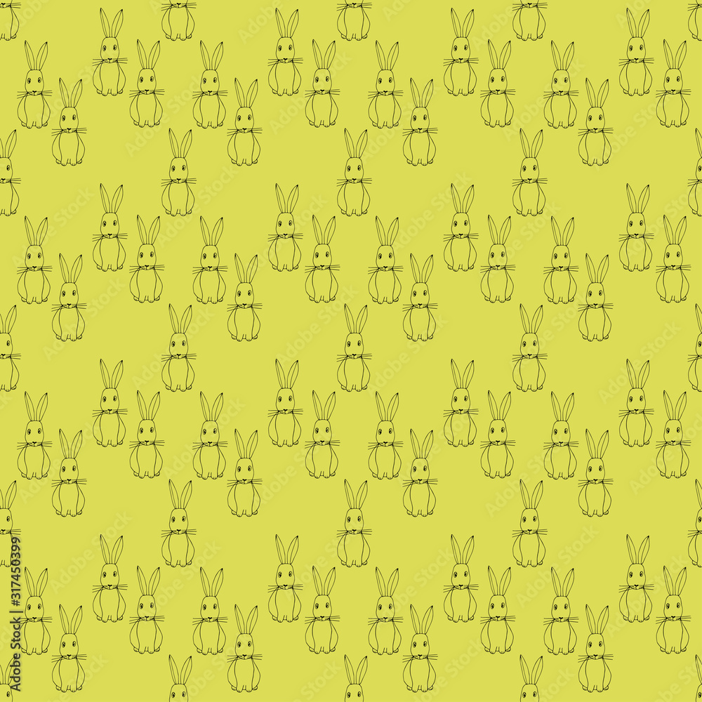 Vector illustration of pattern of rabbits on a light yellow background