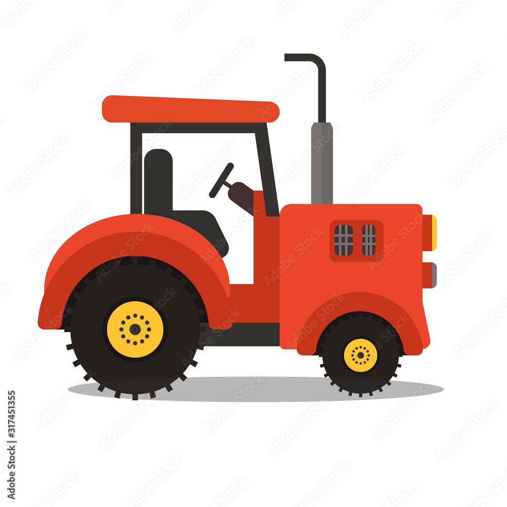 Farm Agriculture Red Tractor Vector illustration.Cartoon flat tractor design.Modern farm tractor Farm Agriculture Red Tractor Vector illustration.Cartoon flat tractor design.Modern farm tractor