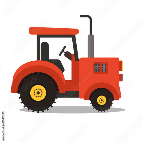 Farm Agriculture Red Tractor Vector illustration.Cartoon flat tractor design.Modern farm tractor