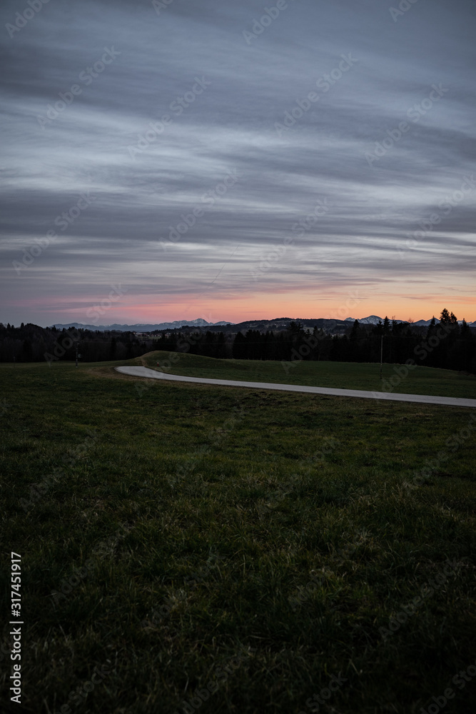 Sunset in Bavaria with foreground