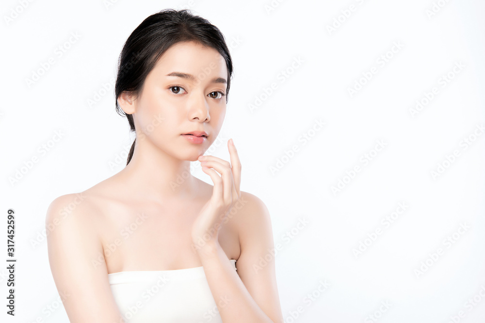 Portrait beautiful young asian woman clean fresh bare skin concept. Asian girl beauty face skincare and health wellness, Facial treatment, Perfect skin, Natural make up, on white background,two Portrait beautiful young asian woman clean fresh bare skin concept. Asian girl beauty face skincare and health wellness, Facial treatment, Perfect skin, Natural make up, on white background,two