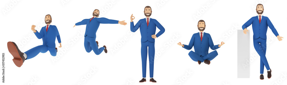 Businessman in different emotions and expressions. Businessperson in casual office look. 3d rendering Businessman in different emotions and expressions. Businessperson in casual office look. 3d rendering