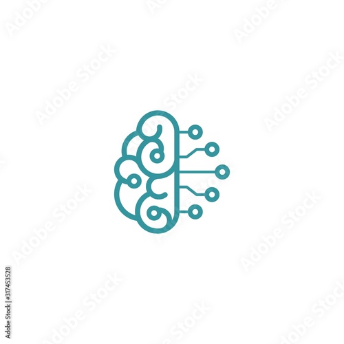 brain with chip or hub system icon. Intellect, phsychology, knowledge power pictogram isolated on white. flat vector illustration.