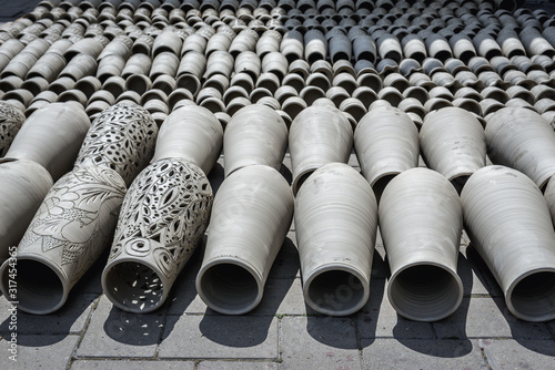 Drying ceramic vessels in the Romanian village of Marginea, famous for the traditional handmade production of black pottery