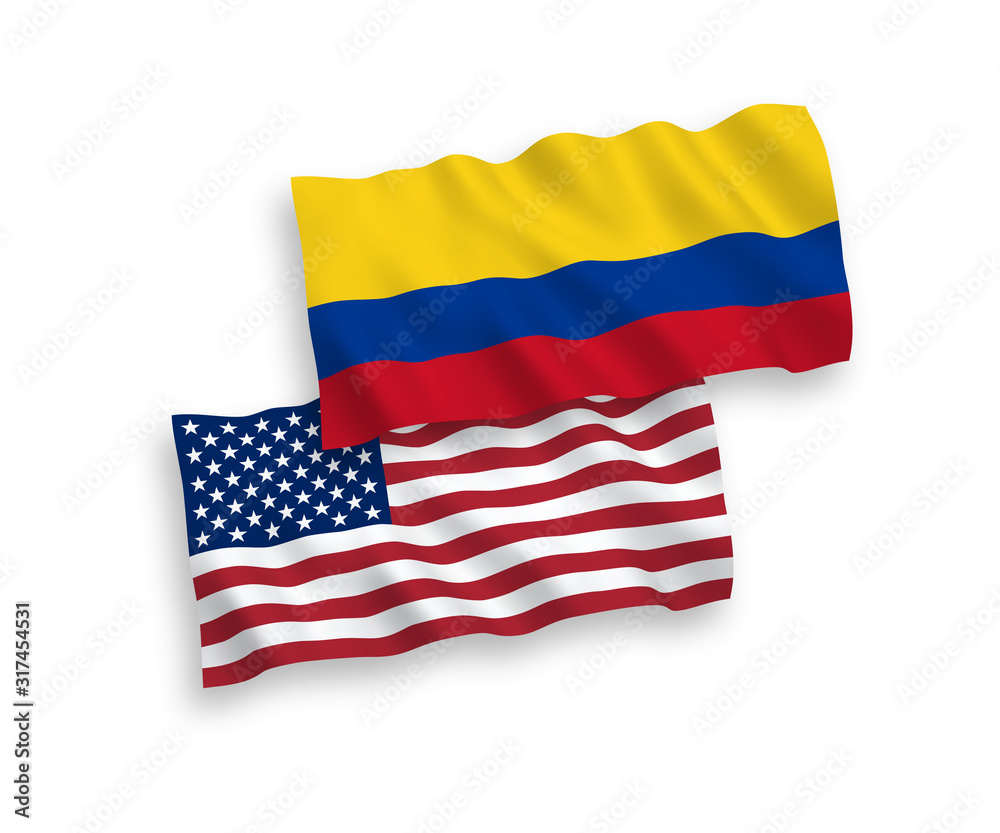 Flags of Colombia and America on a white background Flags of Colombia and America on a white background