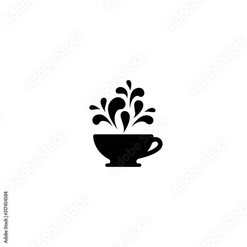 cup with drops flying out. silhouette icon. Mug with tea or coffee icon flat.