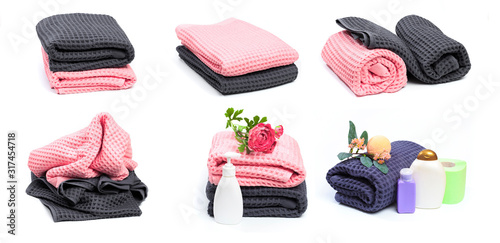 set of Colorful stacked bath towels isolated on white background. - Image © Fototocam