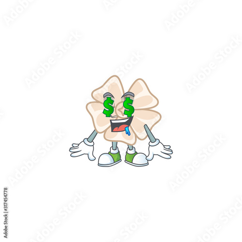 Happy rich chinese white flower with Money eye cartoon character style