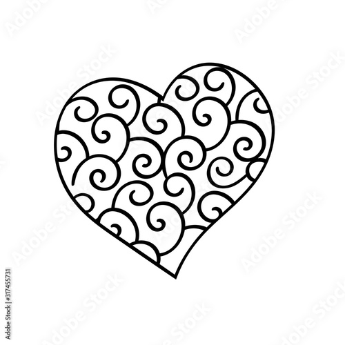 Hand drawn doodle heart.Isolated vector object on white background.Valentine`s Day symbol for gingerbread,wedding postcard, textile, banner.