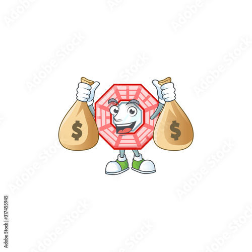 A picture of rich chinese square feng sui cartoon character with two money bags