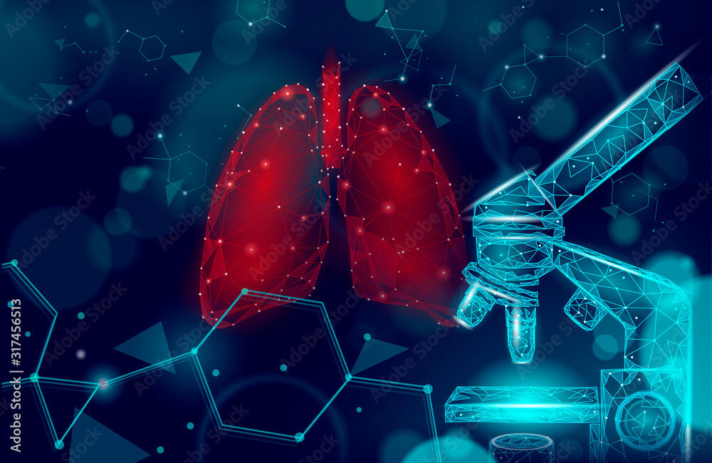 3D human lungs medicine microscopic research concept. Respiratory virus